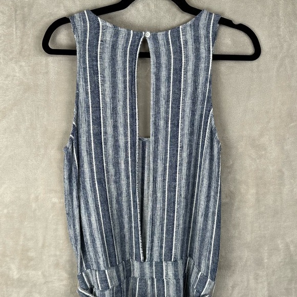 Cloth & Stone Jumpsuit Women Medium Blue Striped Linen Pants Sleeveless Resort - Picture 6 of 16